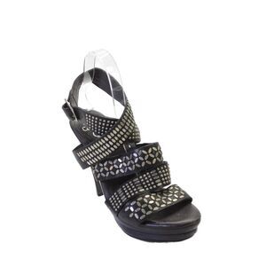 Colleen Cordero Womens Textured Open Toe Strappy Slip On Heels Brown Size 9